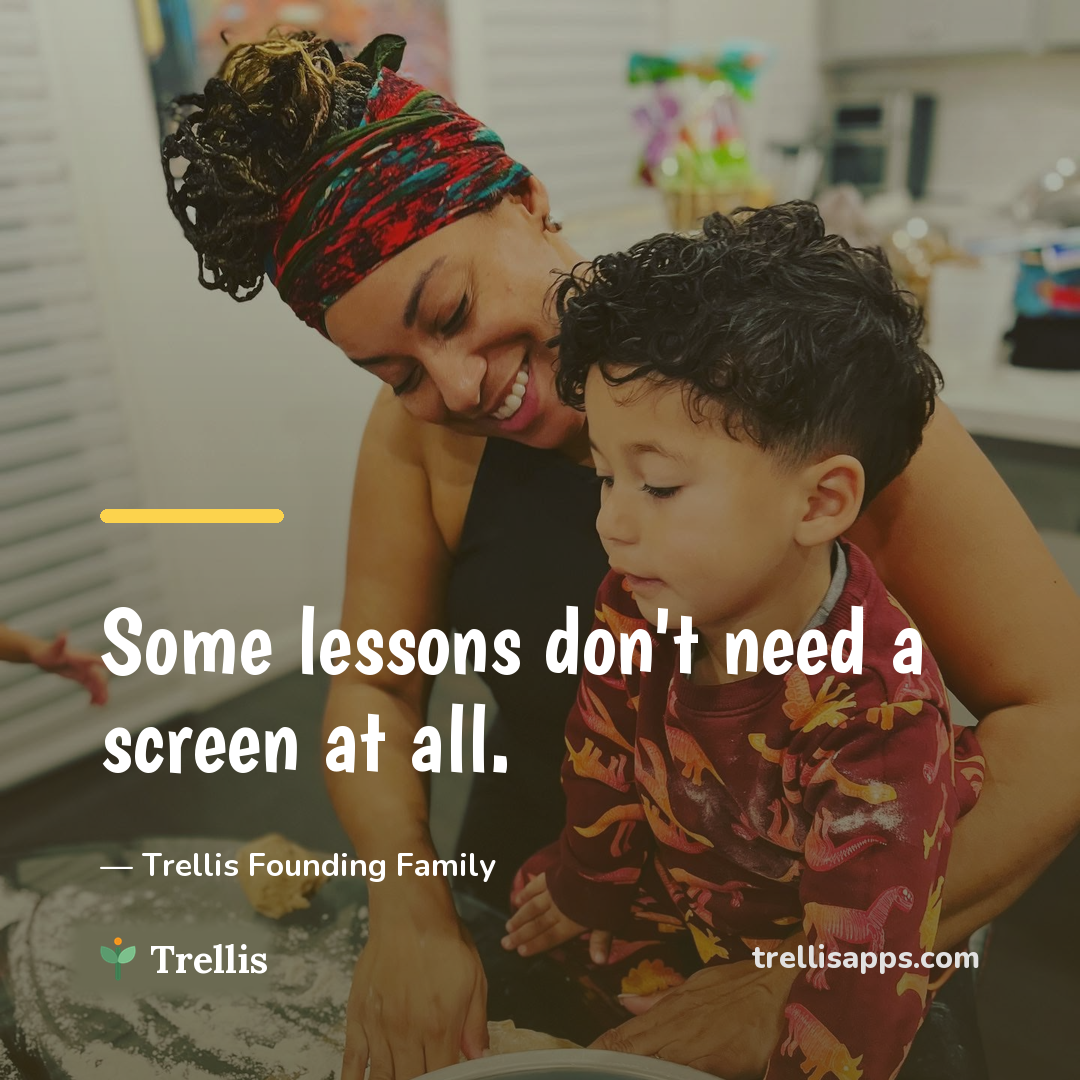 A mom and her son making dough together — some lessons don't need a screen at all